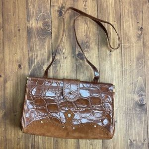 Vintage Stuart Weitzman tan patent croc purse